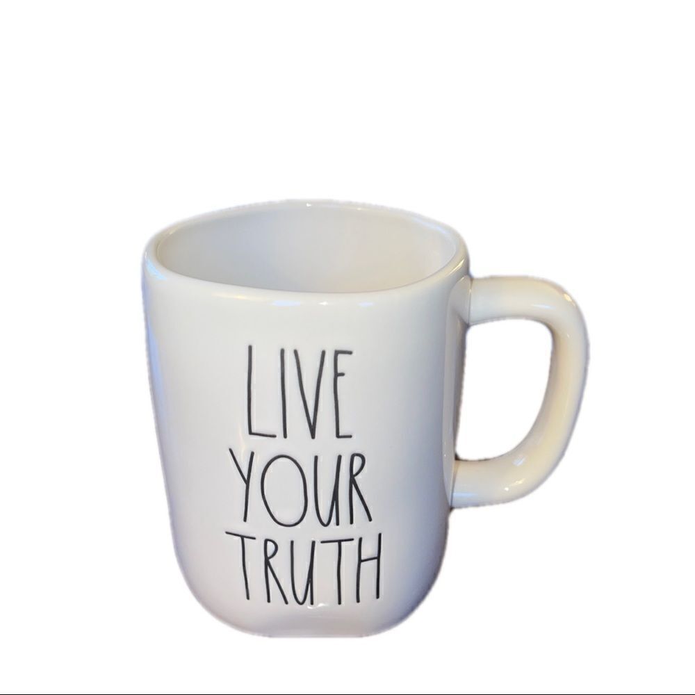 Rae Dunn LIVE YOUR TRUTH Coffee Tea Mug White New